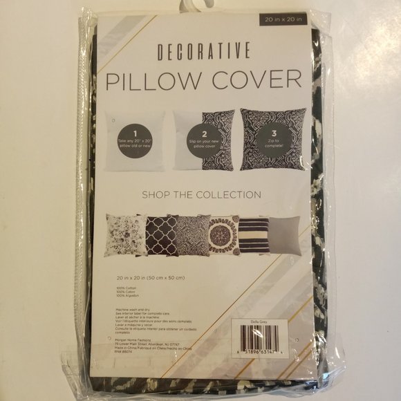 Decorative Pillow Cover  20 x 20  Della Grey  Scroll/Geometric Print  NEW in pkg - Picture 5 of 9